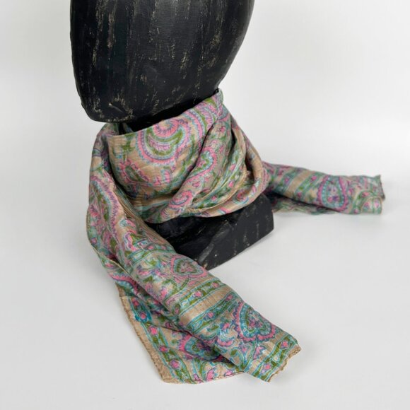 Vintage 100% Silk Paisley Floral Print Scarf Head Neck Accessory Boho Hand Made - Picture 5 of 5